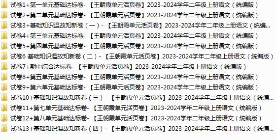王朝霞单元活页卷 2023-2024学年二年级上册语文（人教统编版）13份-123